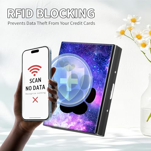 RFID Blocking Metal Wallet - Slim Aluminum Credit Card Holder for Men & Women with ID Window, Business Card Slot Secure Compact Minimalist Wallet,Dog Paw Print4