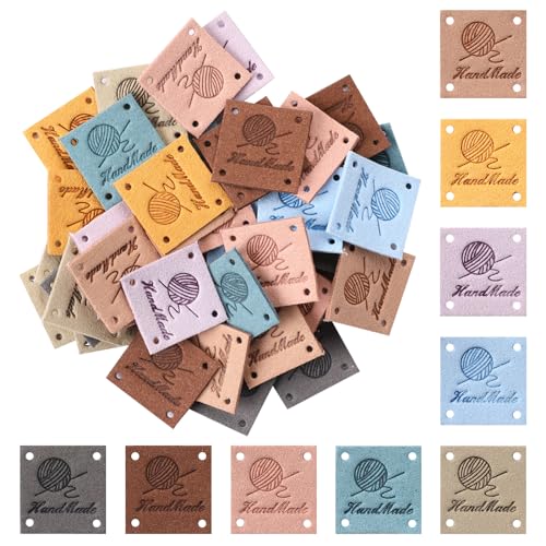 45 Pcs PU Leather Handmade Label, Colorful...