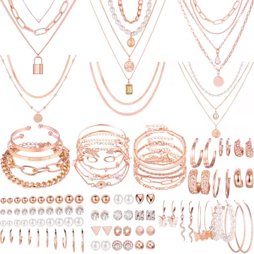 Image of NEWITIN 69 Pcs Gold Jewelry Set for Women Hypoallergenic Bohemian Jewelry