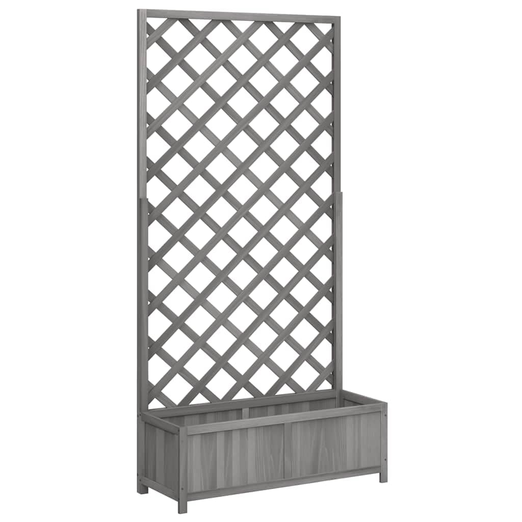 vidaXL Planter with Trellis, 90x35x180 cm, Solid Fir Wood, Grey, Raised Bed for Indoor and Outdoor, Balcony and Garden, Climbing Plant and Vine Support, Flower Box, Wooden Plant Holder