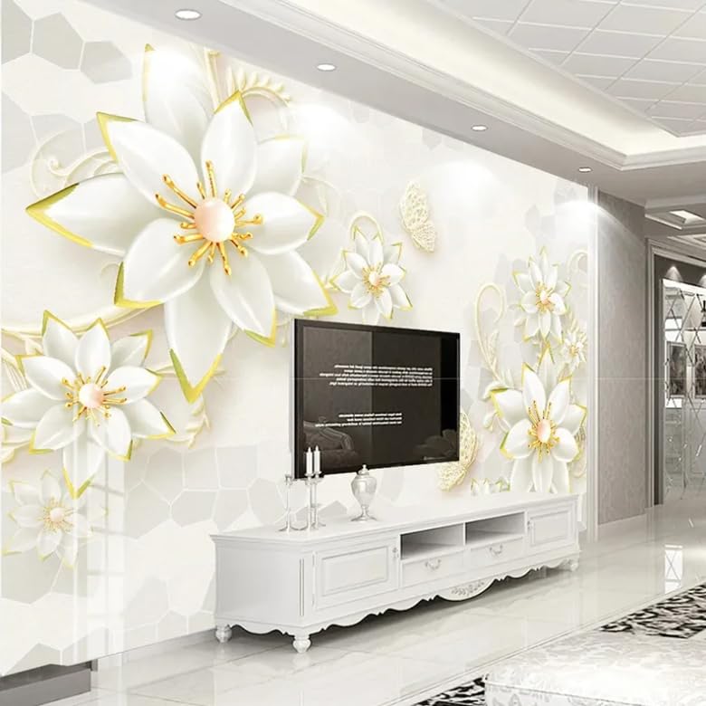 Fresque murale fleur de bijoux 3D design de prestige pour salon