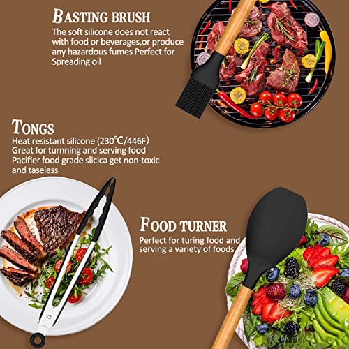 Umite Chef Kitchen Cooking Utensils Set, 33 pcs Non-Stick Utensils Spatula Set with Holder, Black Wooden Handle Silicone Kitchen Gadgets - Image 6