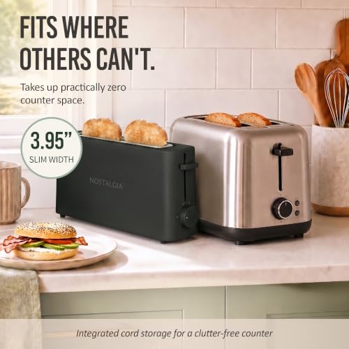 Image of Nostalgia Slim 2-Slice Toaster - Wide Slot - Space-Saving Design - Adjustable Browning Dial - 10-inch Long Slot Fits 2 Slices of Bread or Bagel Halves - Drop-down Crumb Tray - Blackberry
