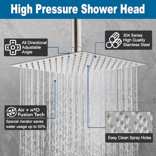 Kit de ducha exterior Brushed Nickel con grifería de una sola manija, montaje en pared, alta presión, sistema con ducha de 8 pulgadas y rociador manual combinado miniatura 4