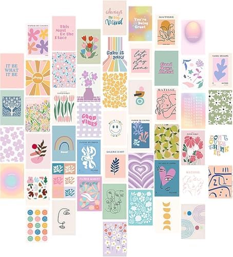 AKVYNTYR Juego de 50 pósteres decorativos de pared, collage de pared, colección de fotos, dormitorio vintage, collage de pared VSCO, kit de impresión de pared para niñas y adolescentes