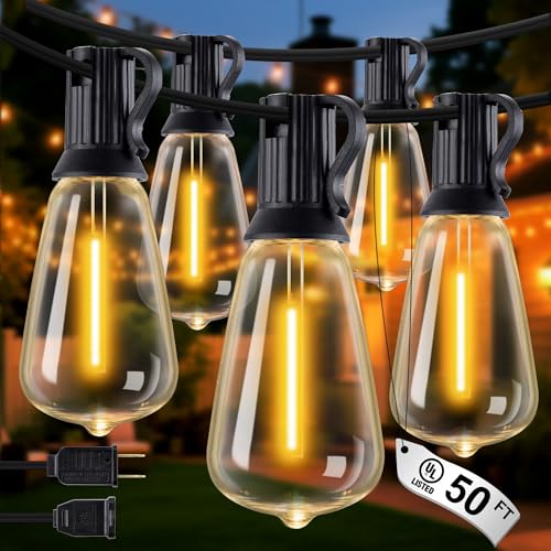 Outdoor String Lights - 50FT LED Patio Lights with 27 Shatterproo...