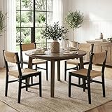 Mid Century Modern Rattan Dining Chairs Set of 4 Black Beechwood Kitchen Chairs Farmhouse Woven Dining Room Chairs Armless Boho Cane Wicker Chair Wooden Dining Chairs with Weave Hemp Seat and Backrest