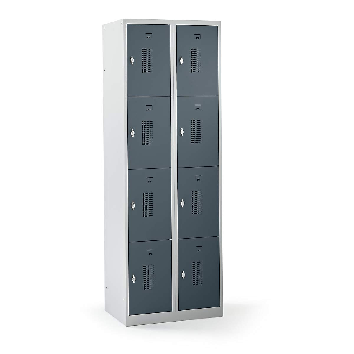 eurokraft | 4er-Schließfachschrank | 2 Abteile | lichtGrau | B 600 mm | 8 Fächer | Drehriegel