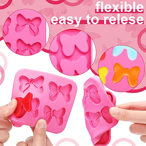 4 Hole Bow Chocolate Silicone Mold 4 Pcs Bow Fondant Mini Mold Cartoon Butterfly Tie Edible Cartoon Cake Molds For Baking Pink Bowknot Candy Molds For Making Cupcake Soap Cookie Clay Decoration #TOP3