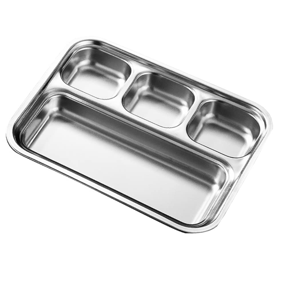AIYoo2 Pack Stainless Steel Rectangular Divided Plates Tray, 4 Sections Sauce Dishes Serving Dinner Plates for Adults,Campers, and Portion Control