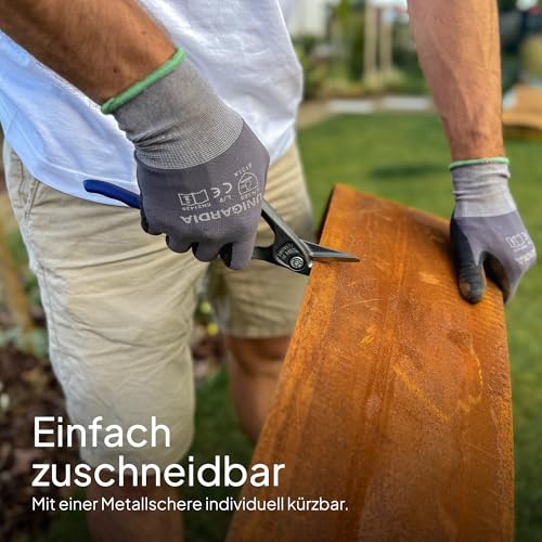 UNIGARDIA Rasenkante aus Cortenstahl 10 m - Beeteinfassung aus Metall 14 cm hoch - Einfache Montage - Beetumrandung mit Rost, 1 Paar Montagehandschuhe inklusive