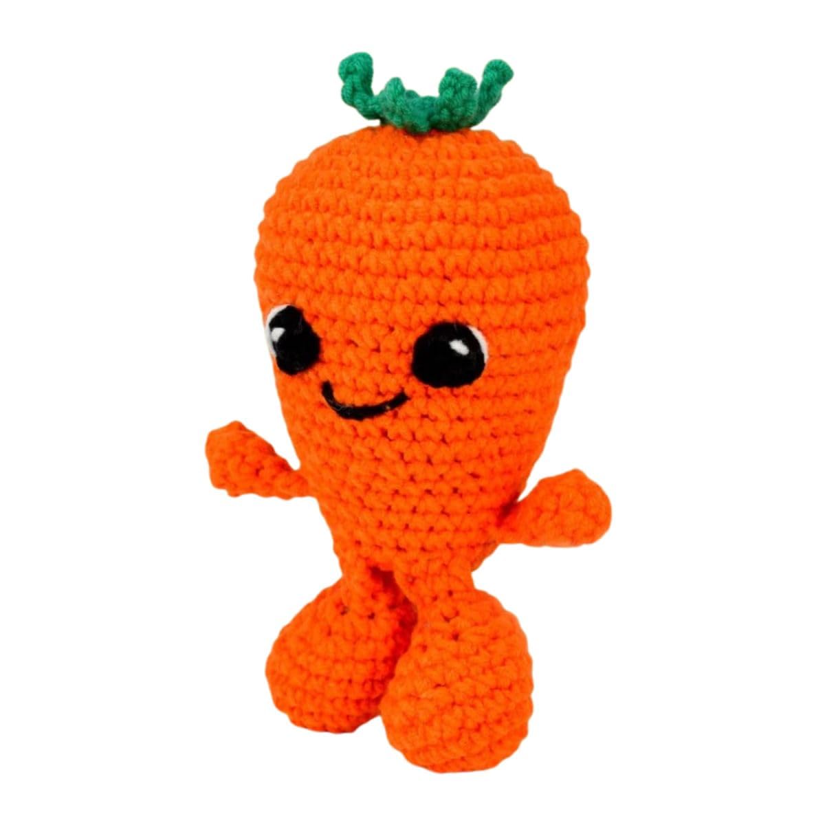 KNITTY CRITTERS Fruit and Veg Heads Crochet Kit – Carrot Cake | Beginner-Friendly Crochet Craft Kit with Recycled Yarn