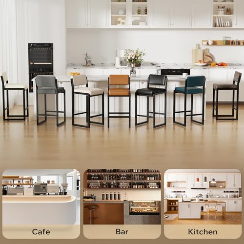 Image of Bar Stools Set of 4, Modern Counter Height Bar Stools with Back,26 inch Grey