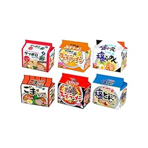 【Amazon.co.jp限定】 サンヨー サッポロ一番 袋ラーメン 全6種食べ比べセット 5食×6個 (塩5食×1個、味噌5食×1個、醤油5食×1個、ごま味5食×1個、塩とんこつ5食×1個、みそ旨辛5食×1個) 【セット買い】