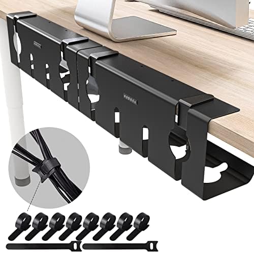 NODOCA No Drill Under Desk Cable Management Tray, 17'' Wire Management, Punch-Free Clamp on, Newest Metal Cable Tray, Wire Organizer Under Desk, Under Desk Basket for Office and Home, Black(2 Packs)