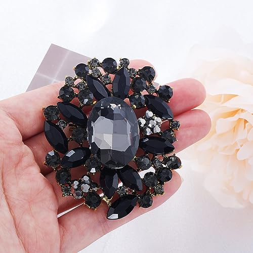 Image of LAXPICOL Vintage Austrian Crystal Elegant Flower Brooch for Women Broach Pin Wedding Jewelry Antique-Gold Tone