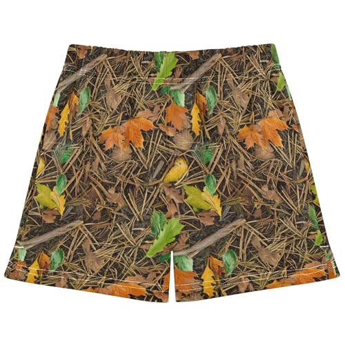 Girls Athletic Lounge Shorts Autumn Leaves Brown Print Casual Comfy Kids Youth Pajamas Sleepwear, X-Small