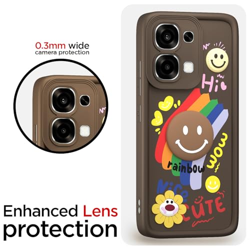 Image of Pikkme Back Cover for Oppo F31 5G / Oppo F33 5G | Soft Silicone| Cute Rainbow Smile & 3D Cartoon Flower Design | Shockproof Raised Camera Protection Bumper Case (Brown)