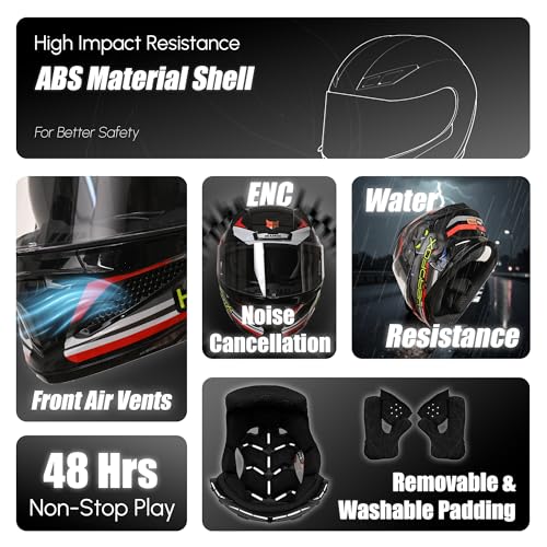 Image of HEADFOX N2F Shady Full Face Bluetooth Helmets for Bike | Waterproof Smart Helmet for Man & Women | ISI Certified | Built-in Bluetooth | Gloss Finish