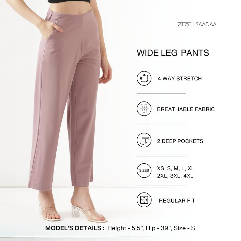Image of SAADAA Palazzo Pants for Women Half-Elasticated Waistband | Palazzo for Women in Airy Linen Fabric | Regular Fit Mid Rise Waist & Deep Pockets | Versatile Formal & Casual Wear |