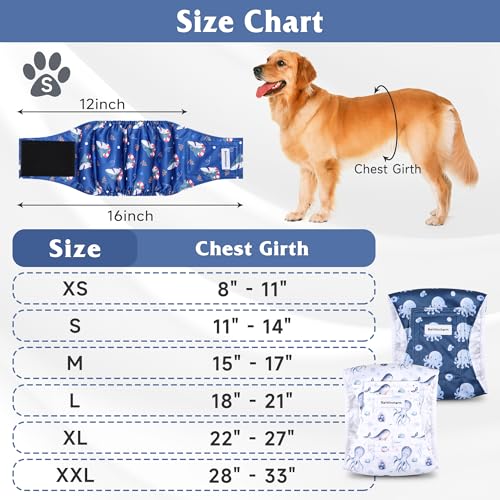 Image of 5 Pack Dog Diapers Male, High Absorbing Dog Wraps, Belly Bands for Male Dogs with Incontinence or Frequent Urination, Washable Doggie Diapers Fish XL