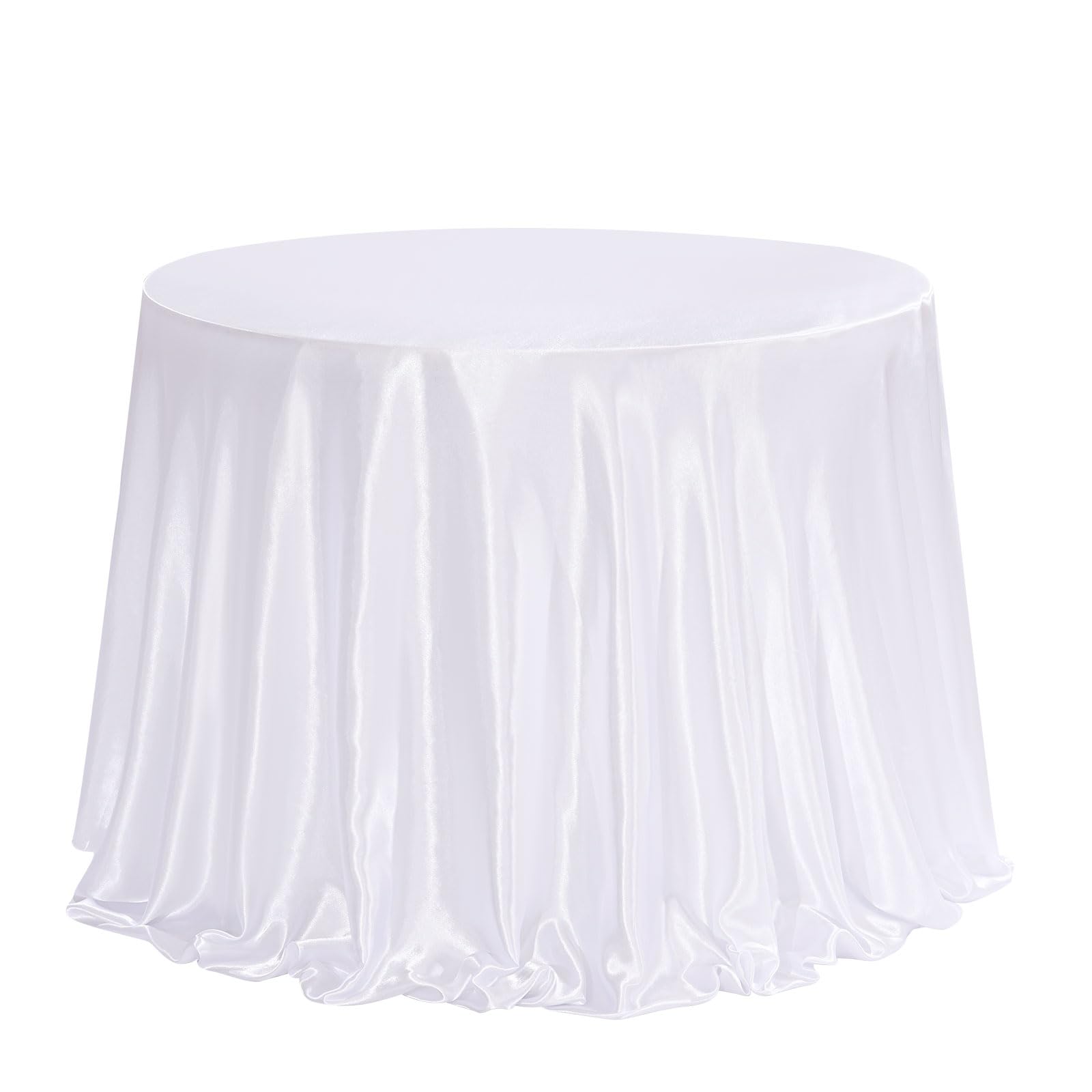 BrillShine Round Tablecloth 228 x 228 cm Satin Tablecloth DIY Washable with Bow and Beads for Wedding, Party, Christmas, Banquet, Birthday White
