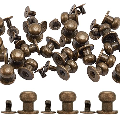 Image of GORGECRAFT 20 Sets 8mm Brass Round Head Button Phillips Screw Stud Rivet Chicago Screw Button Leather Rivets Craft Belt Fastener for DIY Craft Leather Craft Repairs Jackets Wallet, Antique Bronze