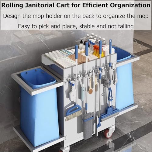 Carro de limpieza silencioso de acero inoxidable resistente con soporte para fregona para limpieza de gran capacidad en hoteles y oficinas
