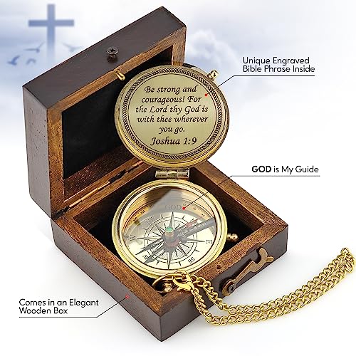 Brújula de Latón 'God is My Guide' con Caja de Exhibición - Regalo Religioso Grabado para Hombres y Mujeres - Regalo de Bautizo, Confirmación y Comunión para Niños miniatura 2