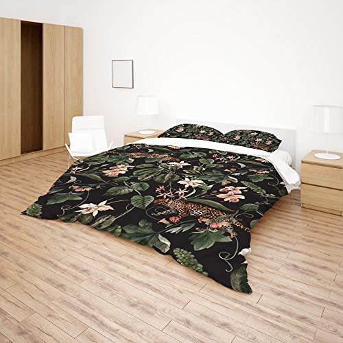 Housse de couette polyester lit double avec taie d'oreiller imprimé vert - 4