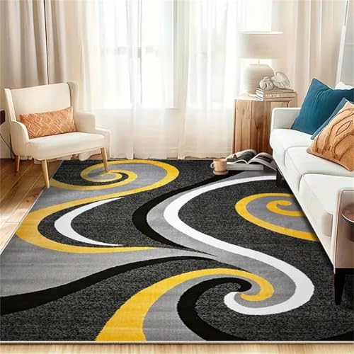 Tapis bohème abstrait en spirale noir au format rectangulaire - 4