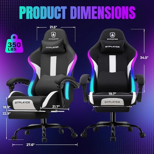 Image of GTPLAYER RGB Gaming Chair with Footrest, LED Lights, Ergonomic Computer Chair with Linkage Armrest, Breathable Fabric for Home Office Desk - Video Game Chairs for Adults, Standard RGB