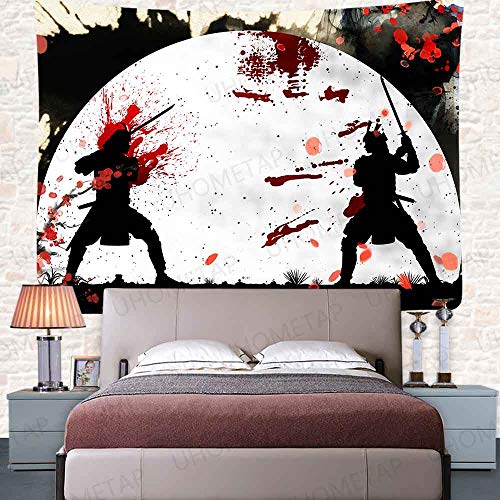 Uhometap Japanese Samurai Tapestry Japanese Swordsman Full Moon Night Shadow Warrior Pk Tapestry Wall Hanging Tapestry Mysterious Wall Tapestry 80X60 Inches Gtqquh882 #TOP4
