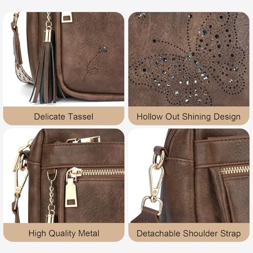 Image of KITEVIUN Crossbody Bags for Women Trendy Leather Crossbody Purse Shoulder Handbags Butterfly Design