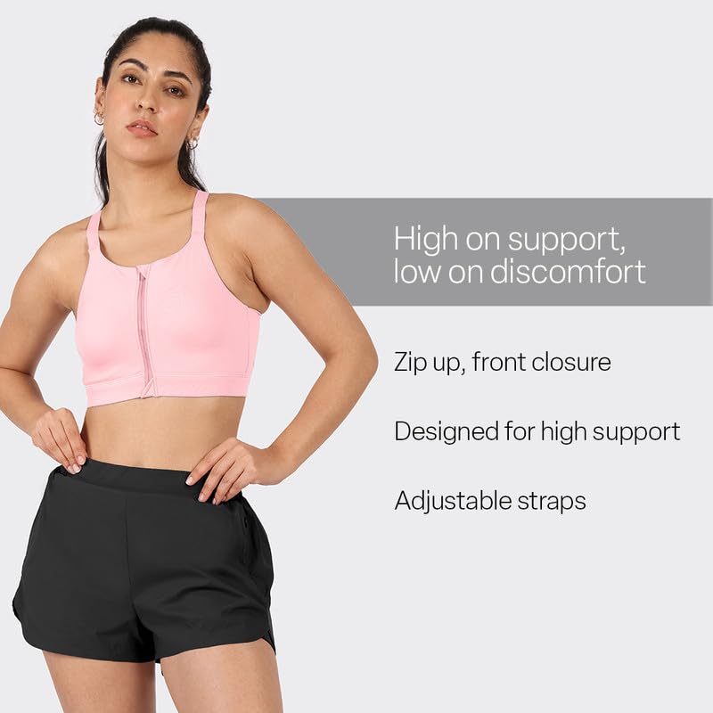 Image of BlissClub Zip-Up Sports Bra | Front Zip Closure | Attached Hook for Extra Support | Adjustable Straps | Removable Cups