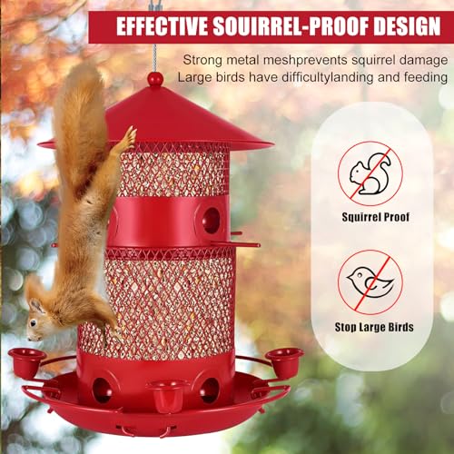Bird-Feeders-for-Outdoors-Metal-Squirrel-Proof-Bird-Feeders-Large-Capacity-Hanging-Bird-Feeder-Weather-and-Water-Resistant-Red Tholoxia Bird Feeders for Outdoors, Metal Squirrel Proof Bird Feeders, Large Capacity Hanging Bird Feeder, Weather and Water Resistant (Red) - Image 3