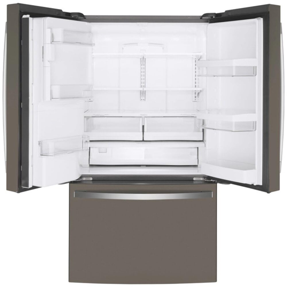 GE GYE22GMNES 36" French Door Counter Depth Refrigerator with 22.1 cu. ft. Total Capacity Space Saving Ice Maker Showcase LED Lighting in Slate on Fridge.com