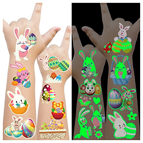Glow Easter Sticker Temporary Tattoos for Kids,99 Styles Luminous Easter Sticker Party Favor, Easter Gifts Tattoos Stickers Easter Party Decoration-10 sheets