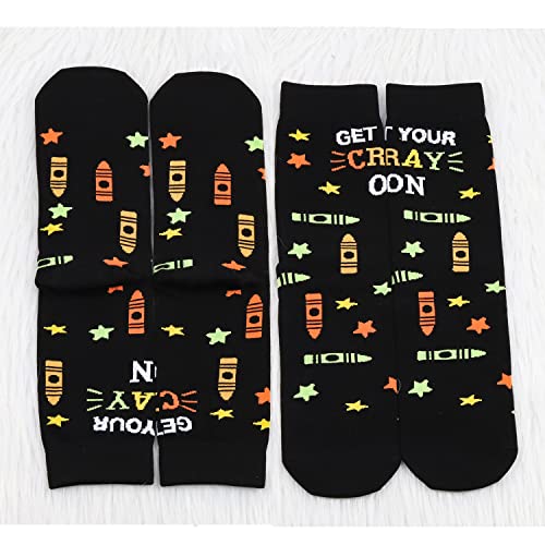 MBMSO Funny Kindergarten Teacher Gifts 2 Pairs Get Your Cray on Daycare Teacher Socks Thank You Gifts for Preschool Teachers4