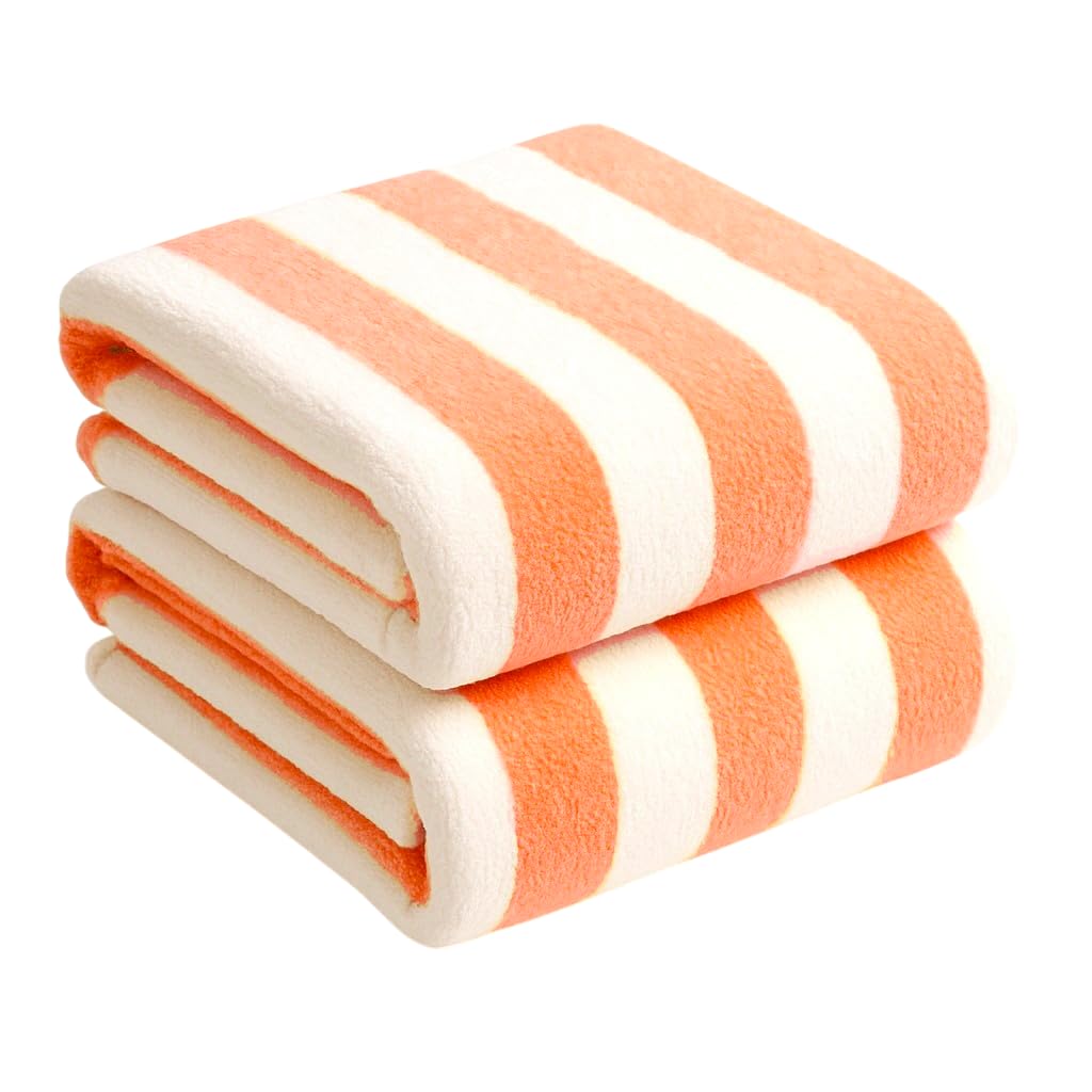 BY LORA Terry Cotton Cabana Pool and Beach Towels, Orange White, Set of 2