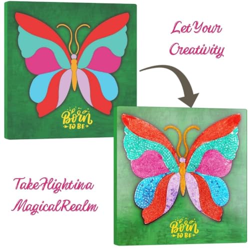 Image of TOYKRAFTT Sand Sequin Art Butterflies Themed Kit, Craft for Kids Ages 5 to 7 Years Old, Gift for Girls Boys, Art and Craft Kit