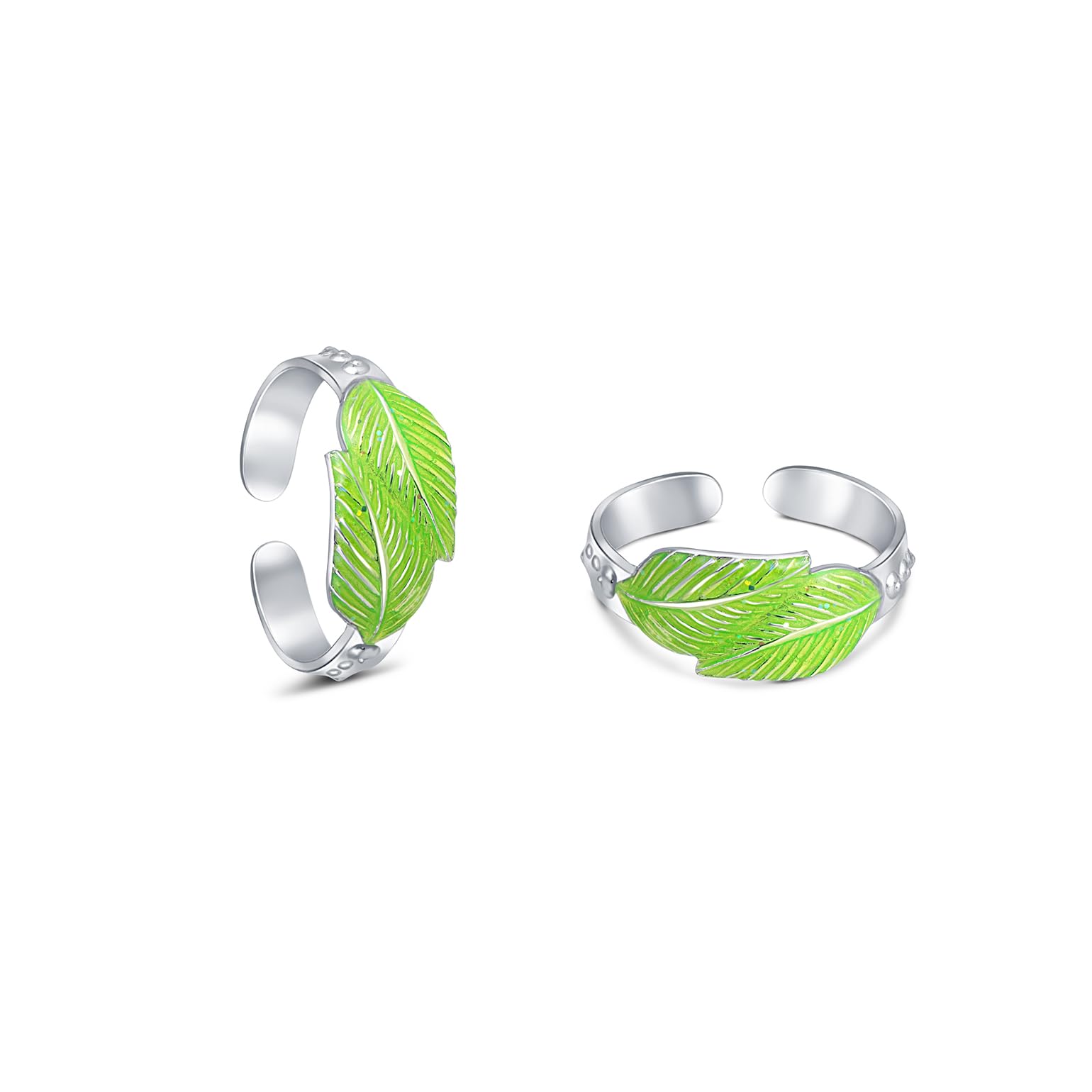 raajraani Pure 925 Sterling Silver Toe Ring for Women | Pallav Enamel Toe ring - Green | Silver Finish, Enamel | Gift for Her (3 gms)-picture-34