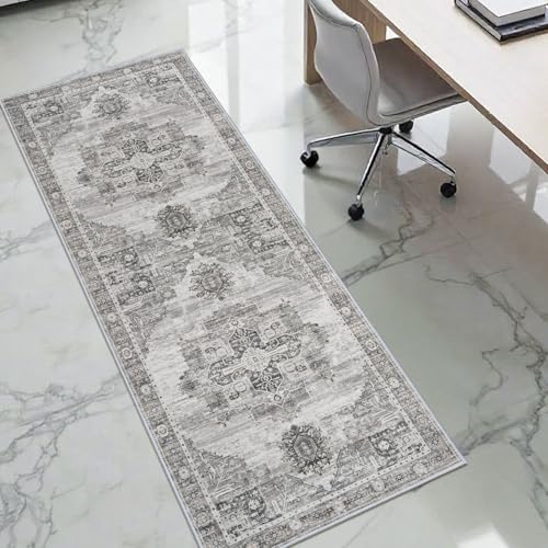 RUUGME 2x6 Hallway Runner Rugs - Washable Boho Rugs for Living Room Stain Resistant Vintage Carpet Tribal Rugs for Bedroom Kitchen Bathroom Non Slip Backing Decor Floor Decoration Mat 2x6 Grey