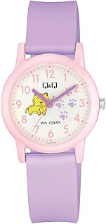 Q&Q ساعة اطفال بسوار راتنج ارجواني واطار بينك - V23A-012VY، رقمي تناظري
