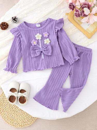 Baby Toddler Girl Clothes Long Sleeve Shirt Tops Bell Bottom Pants 2 Piece Kid Little Girl Fall Winter Outfit2