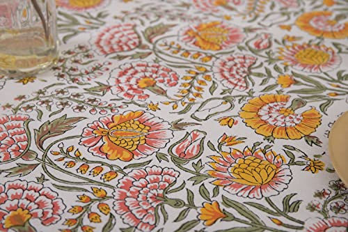 Labhanshi French Tablecloth Cover, Block Printed Tablecloth, Indian Table Linen, Floral Dinning Tablecloth,Elegant Decoration, Rectangle Tablecloth 72X108 Inch #TOP1