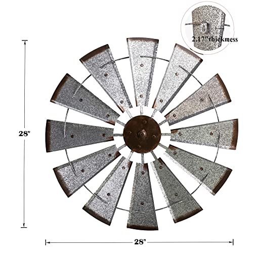Glitzhome 28" Farmhouse Wind Spinner, Rustic Galvanized Windmill Wall Sculpture Home Decor Metal Wall Art Decoration, Silver #TOP1