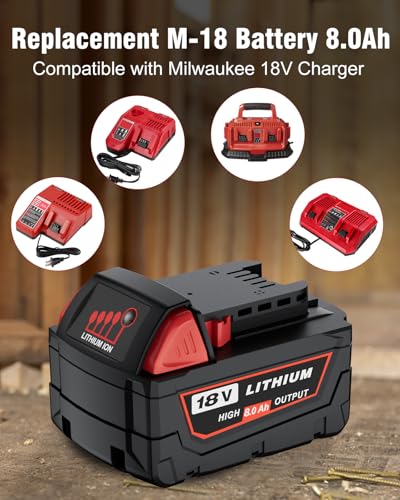 HOCHSTERN 2Pack 8.0Ah Replacement for Milwaukee M-18 Battery Compatible with Milwaukee 18V Lithium Battery 48-11-1862 48-11-1852 48-11-1882 Cordless Tools