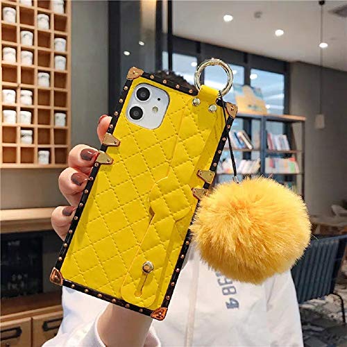 for iPhone 12 PRO MAX 6.7 inch Phone Case, BabeMall Elegant Lozenge Plaid Pattern Phone case with Stand and Hanging Ballï¼ˆYellow