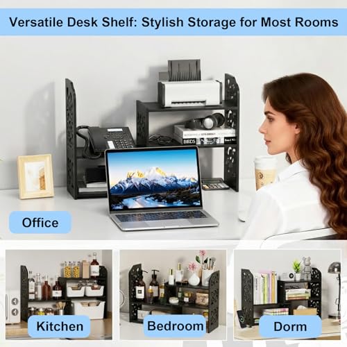 Image of YGYQZ Desk Shelves Desktop Orgnizer Shelf-Black Office Organization for Top of Adjustable Desk Organizers and Corner Bookshelf Table Top Shelving Small Hutch Decorations for Women Office